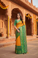 Load image into Gallery viewer, Women's Cotton Silk Printed Saree With Unstitched Blouse 5.5Mtr (Yellow Green)