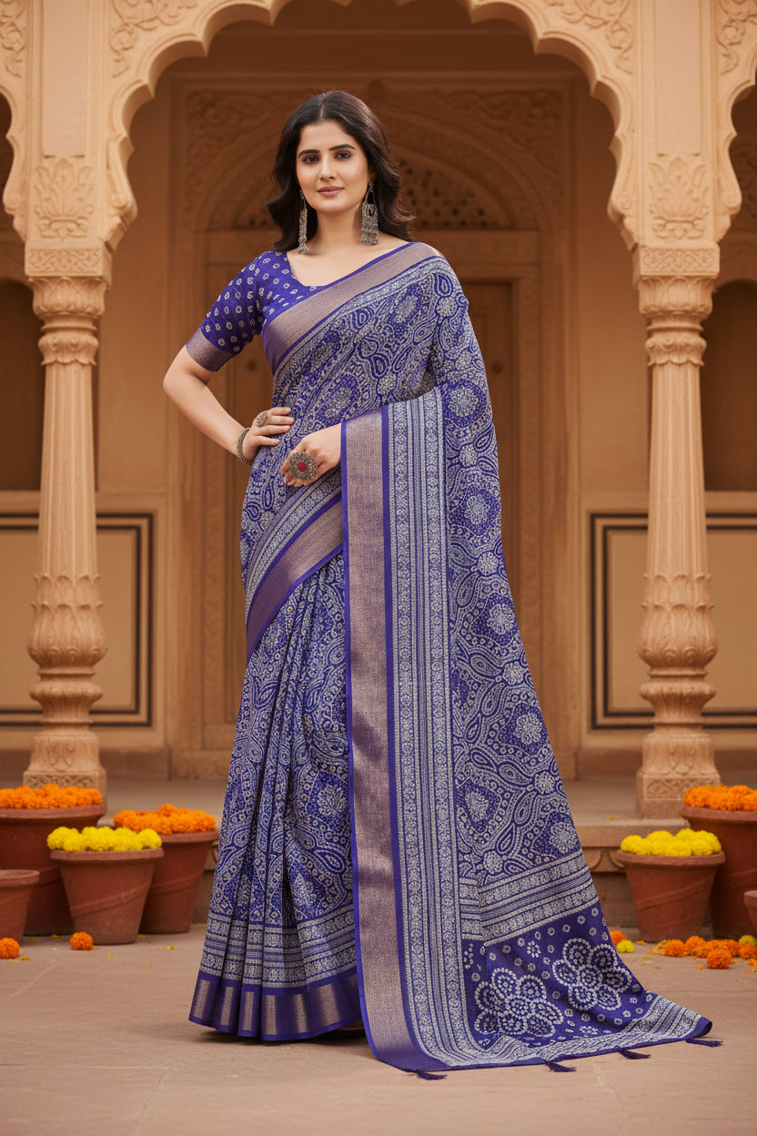 Pid 66668 women s cotton silk floral printed saree with unstitched blouse 5 5 mtr royal blue 2 1000x1000
