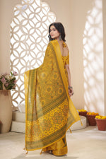 Load image into Gallery viewer, Women's Cotton Silk Floral Printed Saree With Unstitched Blouse 5.5Mtr (Yellow)