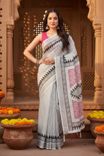 Load image into Gallery viewer, Women's Linen Printed Saree With Unstitched Blouse 5.5Mtr (Multicolor)