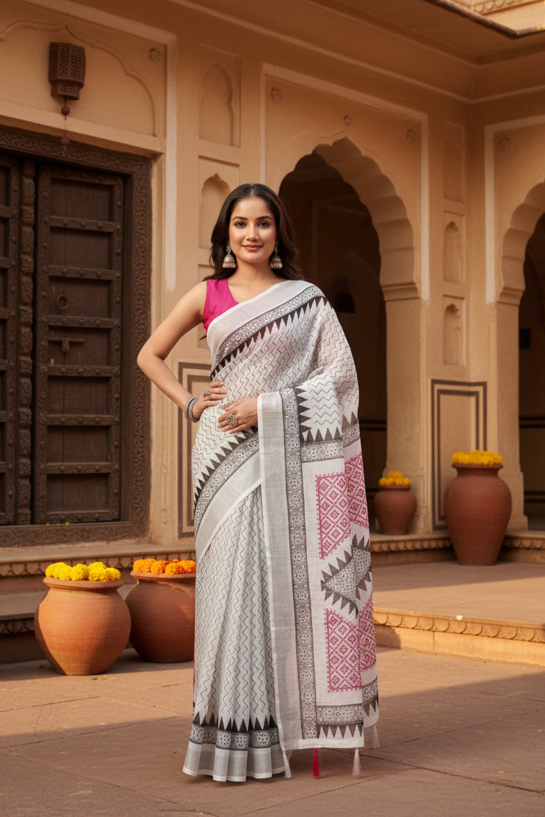 Pid 66671 women s linen printed saree with unstitched blouse 5 5 mtr white 4 1000x1000