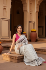 Load image into Gallery viewer, Women's Linen Printed Saree With Unstitched Blouse 5.5Mtr (Multicolor)