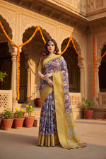 Load image into Gallery viewer, Women's Cotton Silk Floral Printed Saree With Unstitched Blouse 5.5Mtr (Purple)