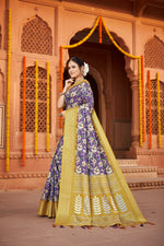Load image into Gallery viewer, Women's Cotton Silk Floral Printed Saree With Unstitched Blouse 5.5Mtr (Purple)