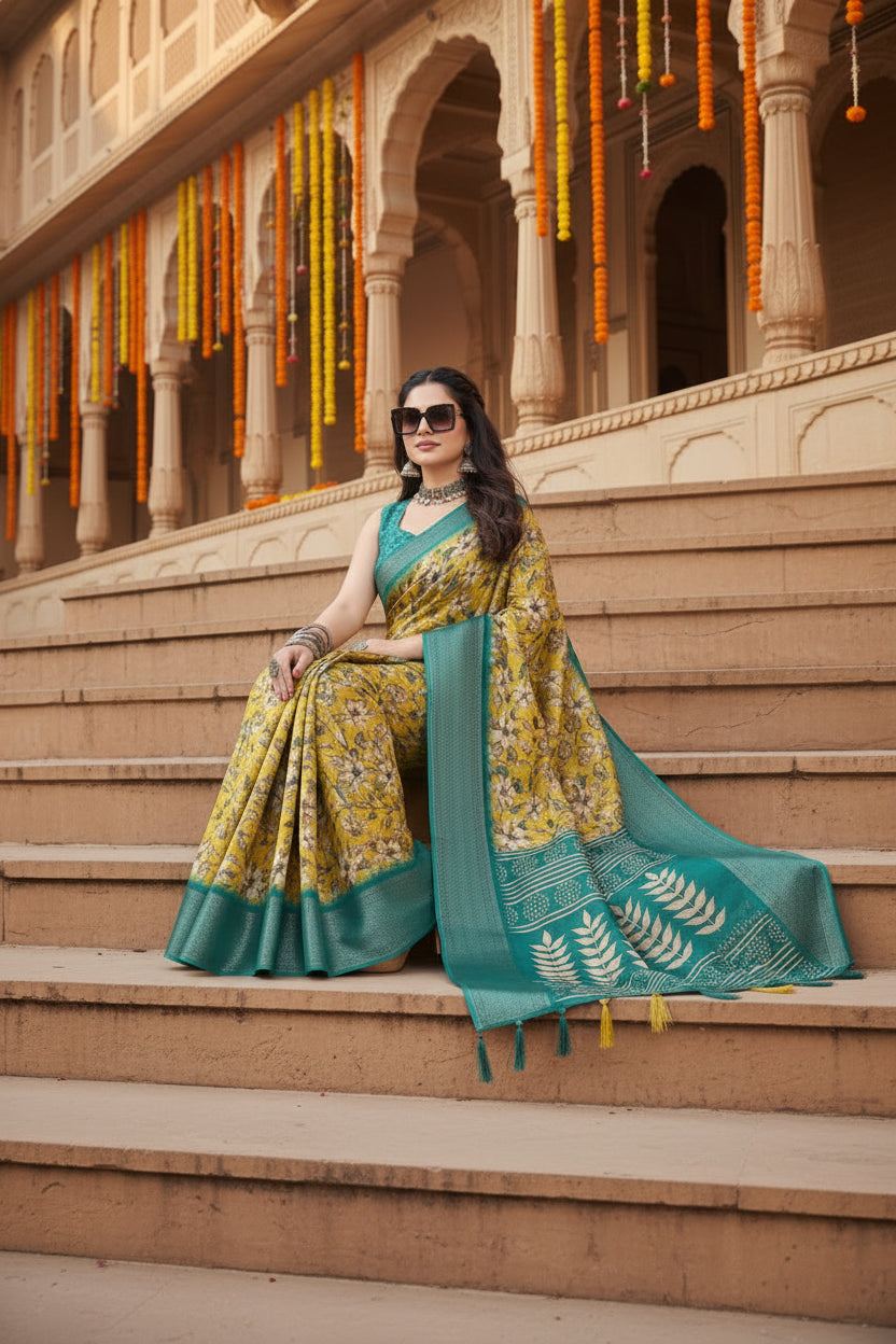 Pid 66676 women s cotton silk floral printed saree with unstitched blouse 5 5 mtr yellow 1 1000x1000_e4309a5d 0272 4d7f b415 7ed6474fda6e
