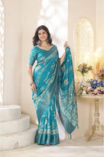 Load image into Gallery viewer, Women's Cotton Silk Printed Saree With Unstitched Blouse 5.5Mtr (Teal)