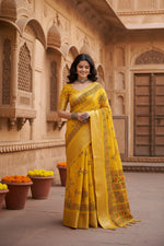 Load image into Gallery viewer, Women's Cotton Silk Printed Saree With Unstitched Blouse 5.5Mtr (Yellow)