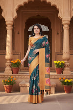 Load image into Gallery viewer, Women's Cotton Silk Floral Printed Saree With Unstitched Blouse 5.5Mtr (Blue)