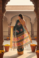 Load image into Gallery viewer, Women's Cotton Silk Floral Printed Saree With Unstitched Blouse 5.5Mtr (Blue)