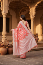 Load image into Gallery viewer, Women's Art Silk Jacquard Printed Saree With Unstitched Blouse 5.5Mtr (Peach)