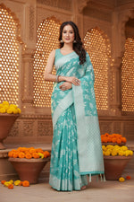Load image into Gallery viewer, Women's Art Silk Jacquard Printed Saree With Unstitched Blouse 5.5Mtr (Sky Blue)
