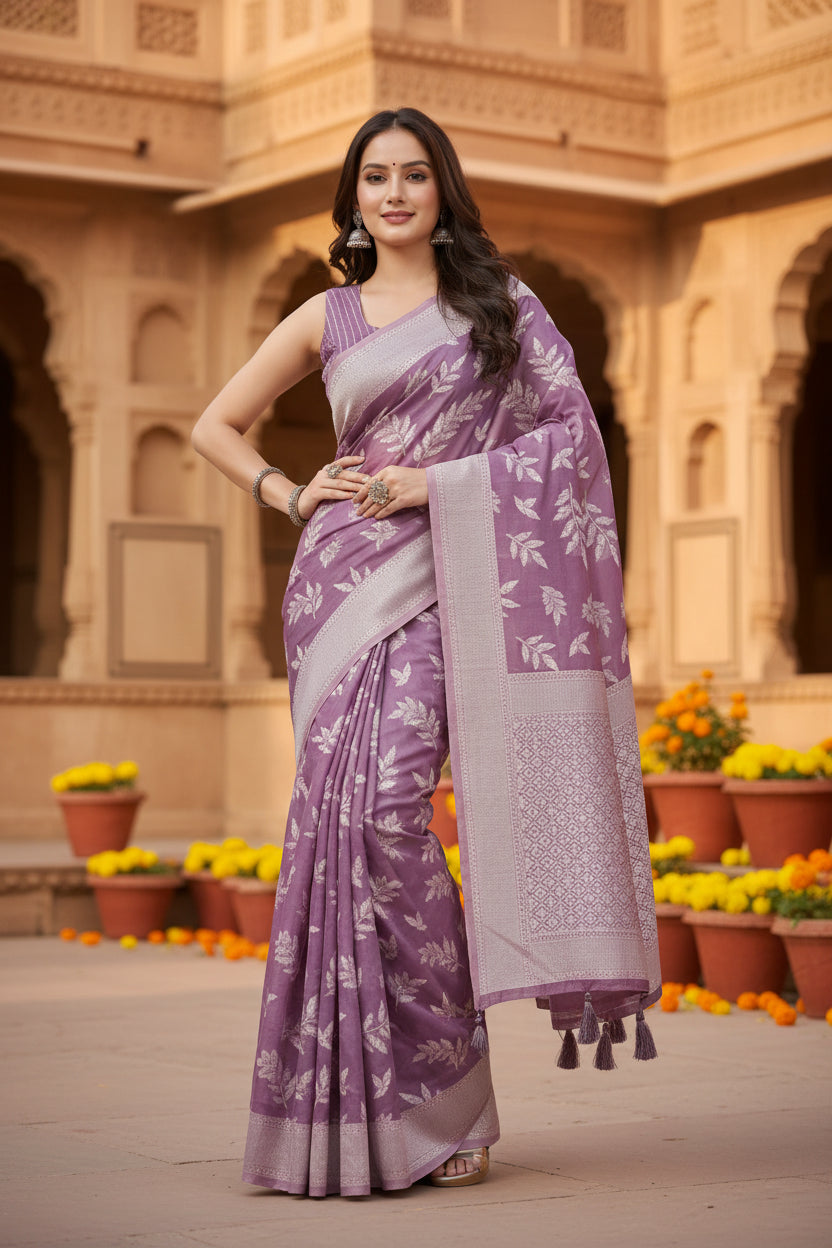Pid 66690 women s art silk jacquard printed saree with unstitched blouse 5 5 mtr purple 3 1000x1000