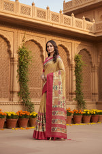 Load image into Gallery viewer, Women's Cotton Silk Printed Saree With Unstitched Blouse 5.5Mtr (Yellow Red)