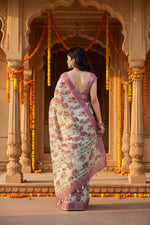 Load image into Gallery viewer, Women's Cotton Blend Floral Printed Saree With Unstitched Blouse 5.5Mtr (Pink)