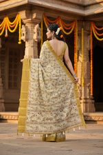 Load image into Gallery viewer, Women's Cotton Blend Floral Printed Saree With Unstitched Blouse 5.5Mtr (Mustard)