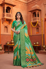 Load image into Gallery viewer, Women's Cotton Silk Striped Saree With Unstitched Blouse 5.5Mtr (Green)