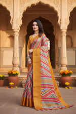 Load image into Gallery viewer, Women's Cotton Silk Striped Saree With Unstitched Blouse 5.5Mtr (Multicolor)