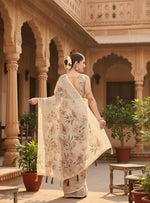 Load image into Gallery viewer, Women's Cotton Silk Floral Printed Saree With Unstitched Blouse 5.5Mtr (Cream)