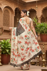 Load image into Gallery viewer, Women's Chanderi Floral Printed Saree With Unstitched Blouse 5.5Mtr (Black)