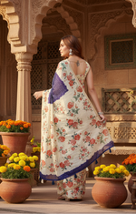 Load image into Gallery viewer, Women's Cotton Silk Floral Printed Saree With Unstitched Blouse 5.5Mtr (Blue)
