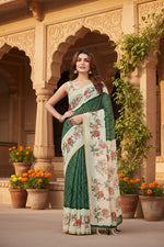 Load image into Gallery viewer, Women's Chanderi Floral Printed Saree With Unstitched Blouse 5.5Mtr (Green)