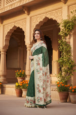 Load image into Gallery viewer, Women's Chanderi Floral Printed Saree With Unstitched Blouse 5.5Mtr (Green)