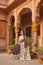 Load image into Gallery viewer, Women's Chanderi Floral Printed Saree With Unstitched Blouse 5.5Mtr (Maroon)