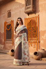 Load image into Gallery viewer, Women's Chanderi Floral Printed Saree With Unstitched Blouse 5.5Mtr (Maroon)