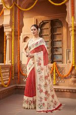 Load image into Gallery viewer, Women's Chanderi Floral Printed Saree With Unstitched Blouse 5.5Mtr (Red)