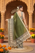 Load image into Gallery viewer, Women's Chanderi Printed Saree With Unstitched Blouse 5.5Mtr (Green)