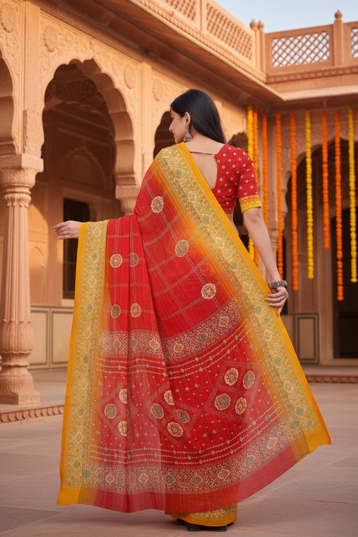 Women's art silk printed saree with unstitched blouse 5