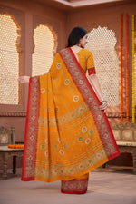 Load image into Gallery viewer, Women's Art Silk Printed Saree With Unstitched Blouse 5.5Mtr (Yellow)