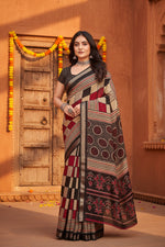 Load image into Gallery viewer, Women's Dupion Silk Block Printed Saree With Unstitched Blouse 5.5Mtr (Multicolor)