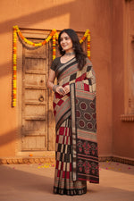Load image into Gallery viewer, Women's Dupion Silk Block Printed Saree With Unstitched Blouse 5.5Mtr (Multicolor)