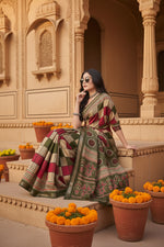 Load image into Gallery viewer, Women's Dupion Silk Block Printed Saree With Unstitched Blouse 5.5Mtr (Multicolor)