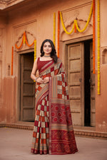 Load image into Gallery viewer, Women's Dupion Silk Block Printed Saree With Unstitched Blouse 5.5Mtr (Multicolor)