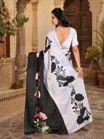 Load image into Gallery viewer, Elegant Soft Georgette Printed Saree With Unstitched Blouse(Black& White)