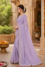 Load image into Gallery viewer, Georgette Border Embroidery Work Designer Saree With Unstitched Blouse(Lavender)