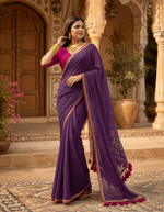 Load image into Gallery viewer, Georgette Lace Border Saree With Unstitched Blouse(Purple)