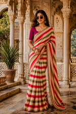 Load image into Gallery viewer, Soft Chinon Lehriye Silk Saree With Unstitched Blouse(Green)