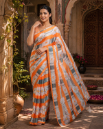 Load image into Gallery viewer, Satin Silk Floral Printed Saree With Unstitched Blouse (Orange)