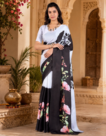 Load image into Gallery viewer, Elegant Soft Georgette Printed Saree With Unstitched Blouse(Black& White)