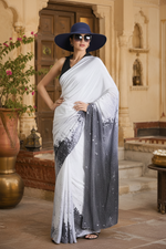 Load image into Gallery viewer, Original Japan Satin Printed Saree With unstitched Blouse(Grey)