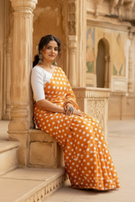 Load image into Gallery viewer, Satin Silk Printed Saree With Unstitched Blouse(Orange)