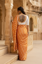 Load image into Gallery viewer, Satin Silk Printed Saree With Unstitched Blouse(Orange)