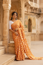 Load image into Gallery viewer, Satin Silk Printed Saree With Unstitched Blouse(Orange)