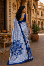 Load image into Gallery viewer, Satin Silk Printed Saree With Unstitched Blouse(Grey)