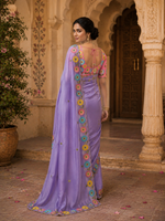 Load image into Gallery viewer, Crepe Silk Embroidery Work Zari Border Saree With Unstitched Blouse(Lavender)