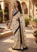 Load image into Gallery viewer, Soft Pure Cotton Jaipur Block Printed Saree With Unstitched Blouse(Cream)