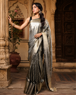 Load image into Gallery viewer, Pure Litchi Silk Saree With Unstitched Blouse(Grey)